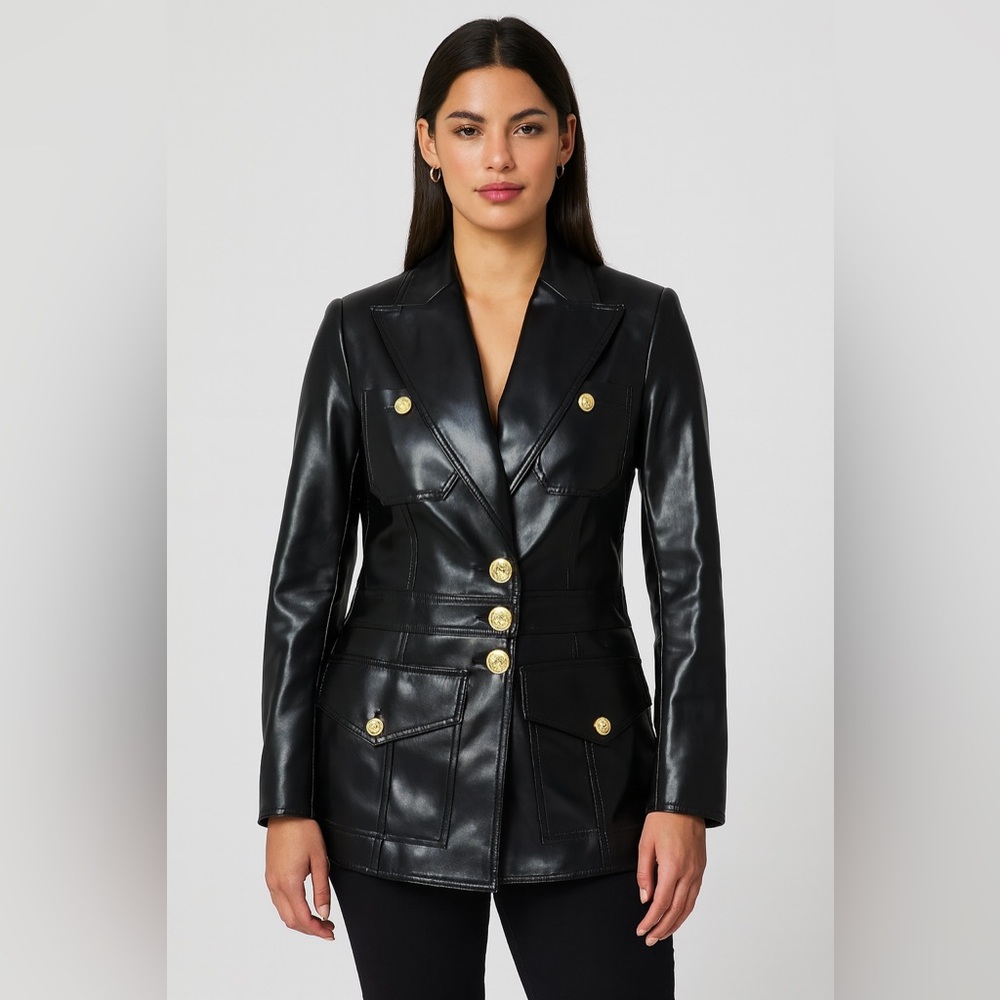 Fabula Women's Black Faux Leather Jacket Fabula Beirut sz M 38 super soft